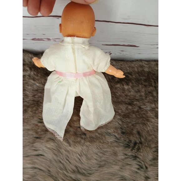 b.b. Made In Spain Vintage Newborn Baby Girl 6" Doll White Dress Pink‎ Ribbon - Picture 2 of 5